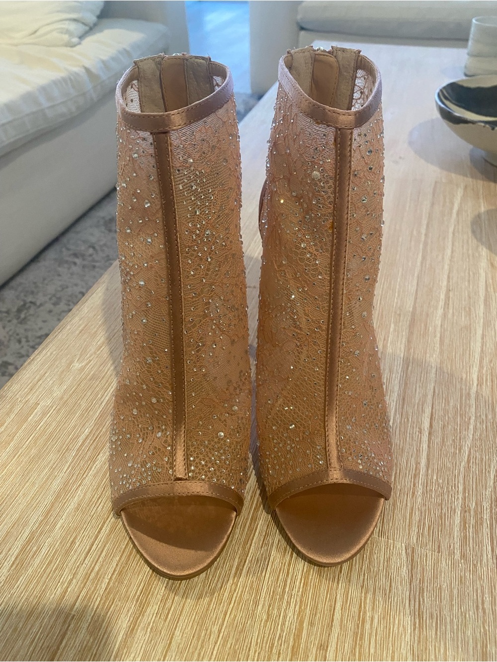 Badgley Mishka Jewel Mesh Peep-Toe Booties